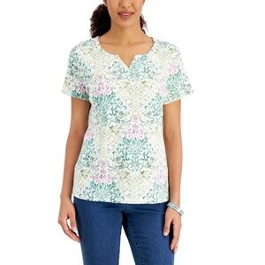 Karen Scott Brushed Gate Split-Neck Top, Created for Macy's